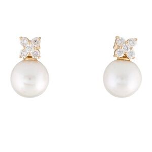 Gold and Diamond Pearl Drop Earrings